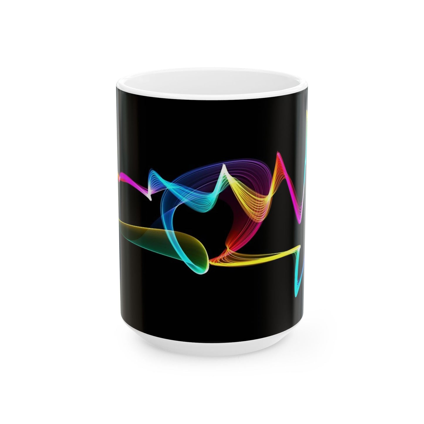 Neon Wave Ceramic Mug – Colorful Abstract Smoke Design (11oz & 15oz)