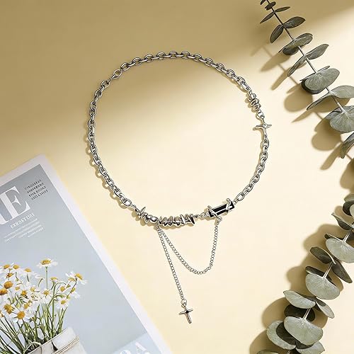 Y2K Necklace for Men, Silver Star and Moon Pendant Necklace for Women, Stainless Steel Cool Necklaces Punk Necklaces Jewelry