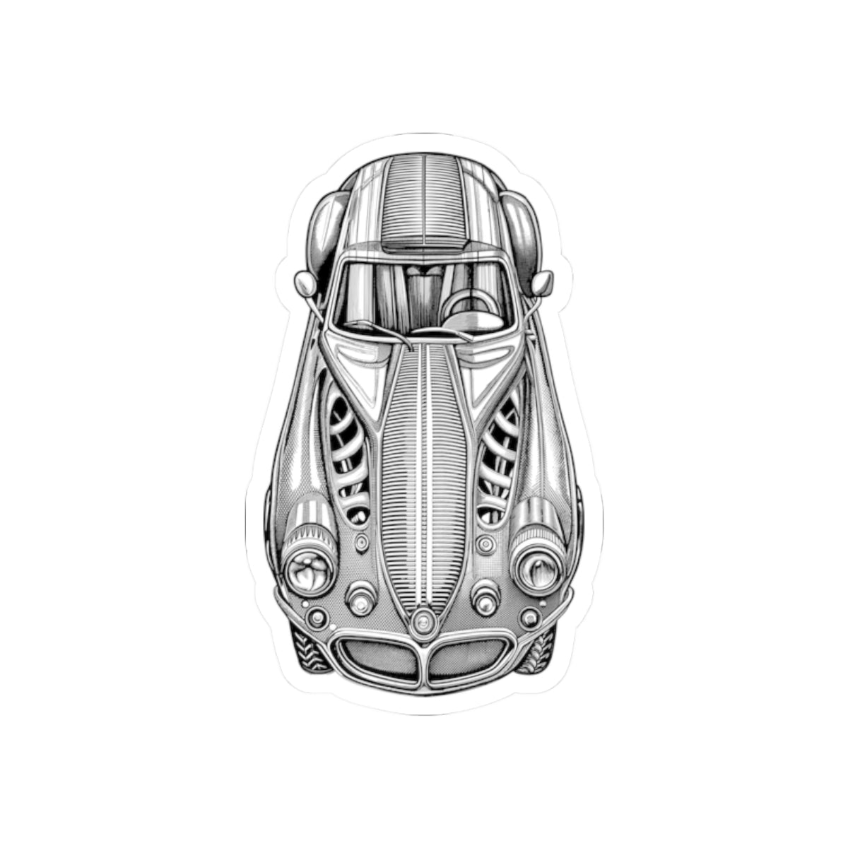 Vintage Sports Car Sticker — Detailed Monochrome Auto Illustration (Kiss-Cut)