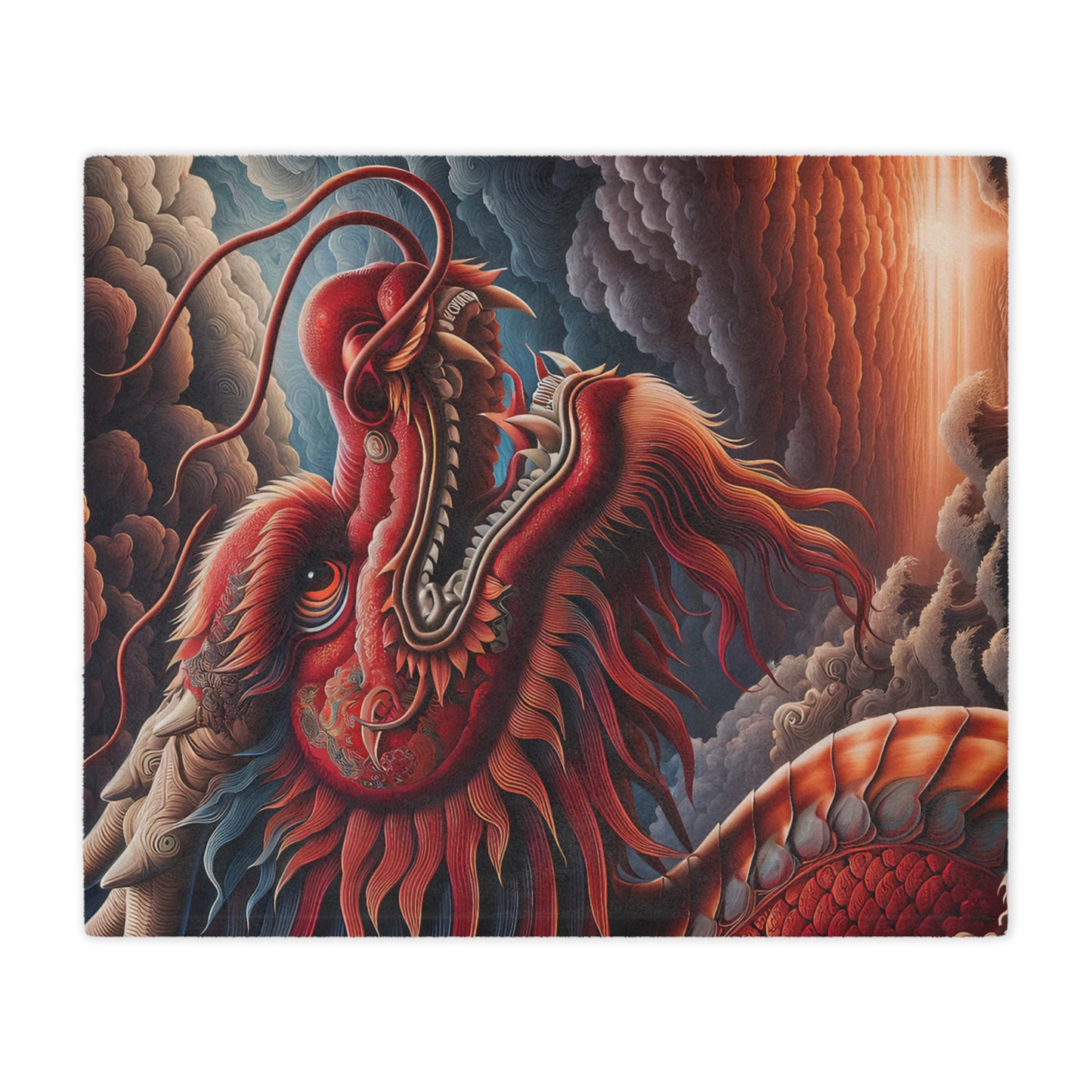 Red Dragon Minky Blanket — Soft Plush Throw with Fiery Asian Dragon Art