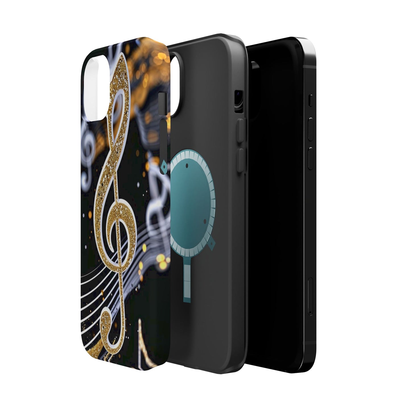 Music Notes Magnetic Impact-Resistant Phone Case — Gold Treble Clef Design