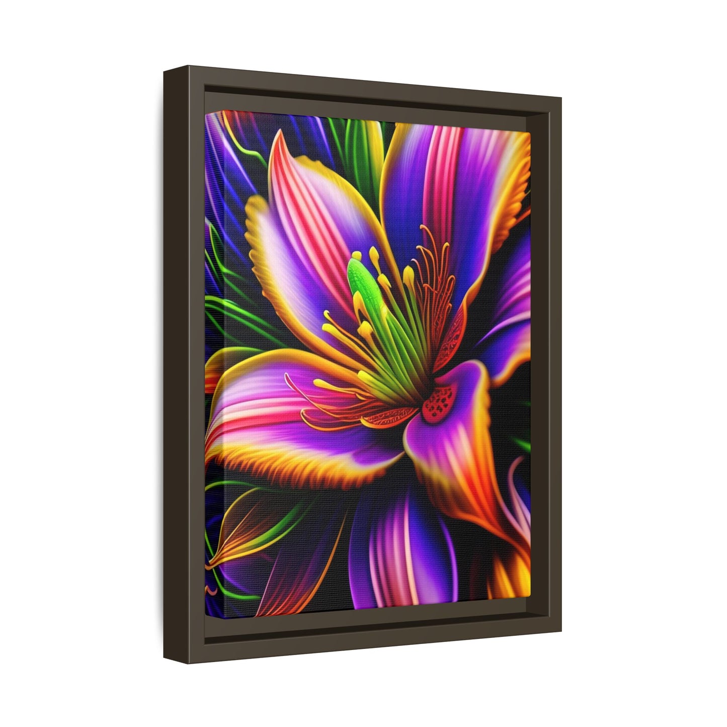Vibrant Neon Floral Matte Canvas Print — Framed Wall Art