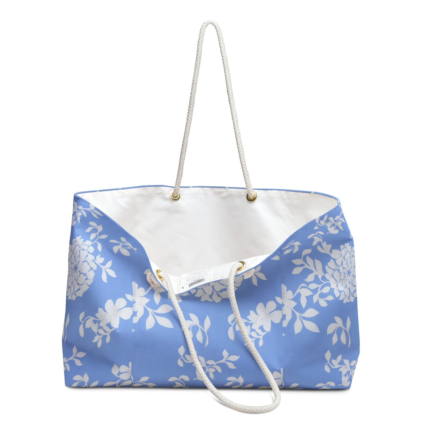Blue Floral Weekender Bag — Lightweight Travel Tote with White Rope Handles