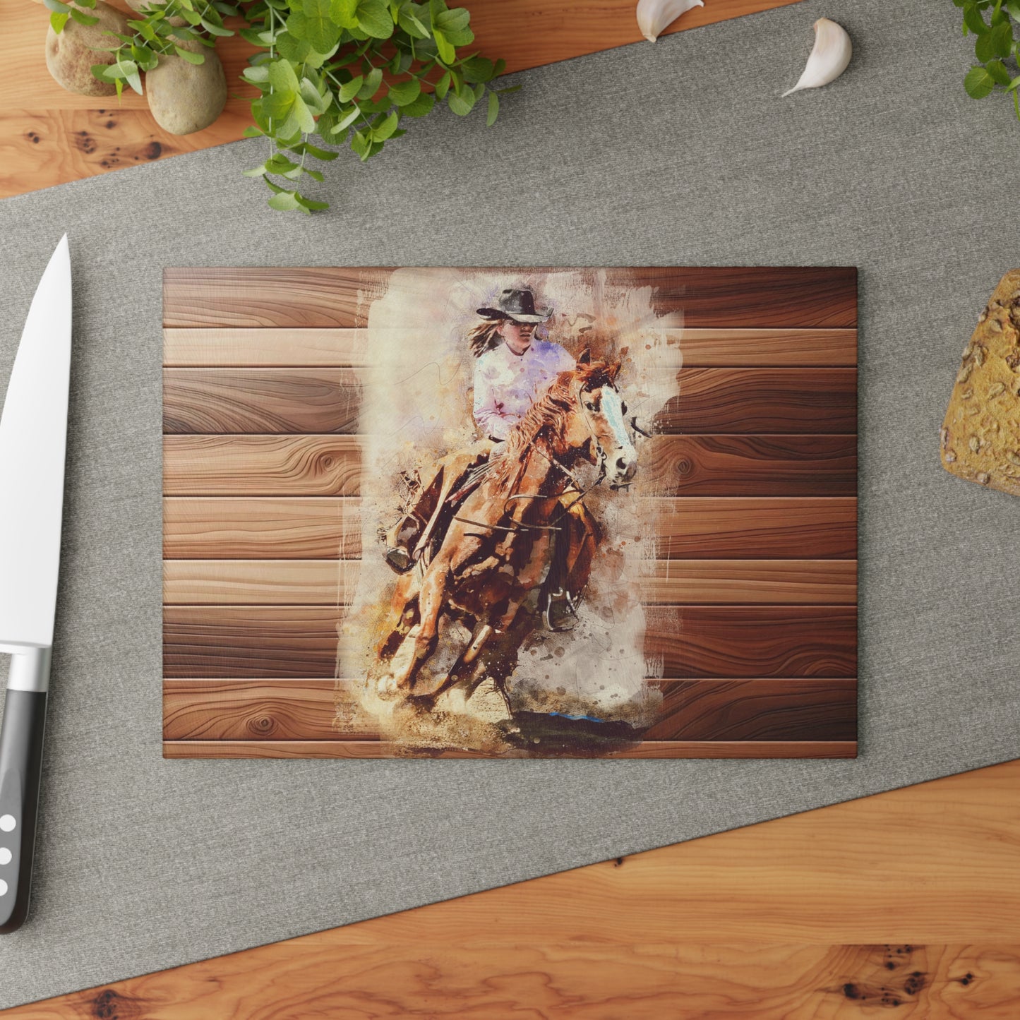 Rustic Equestrian Glass Cutting Board - Horse