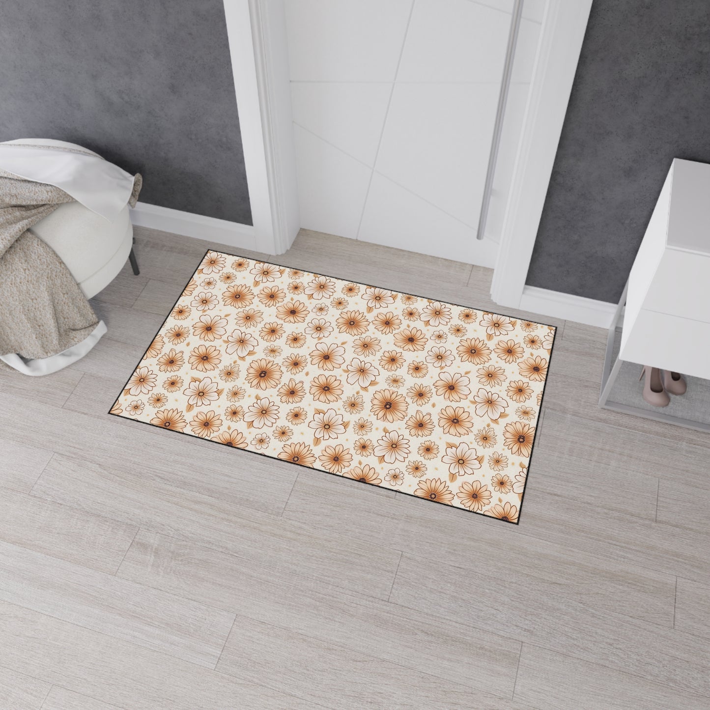 Boho Floral Heavy Duty Floor Mat - Stylish Entrance Rug, Kitchen Mat, Bathroom Mat, Durable Non-Slip, Home Decor