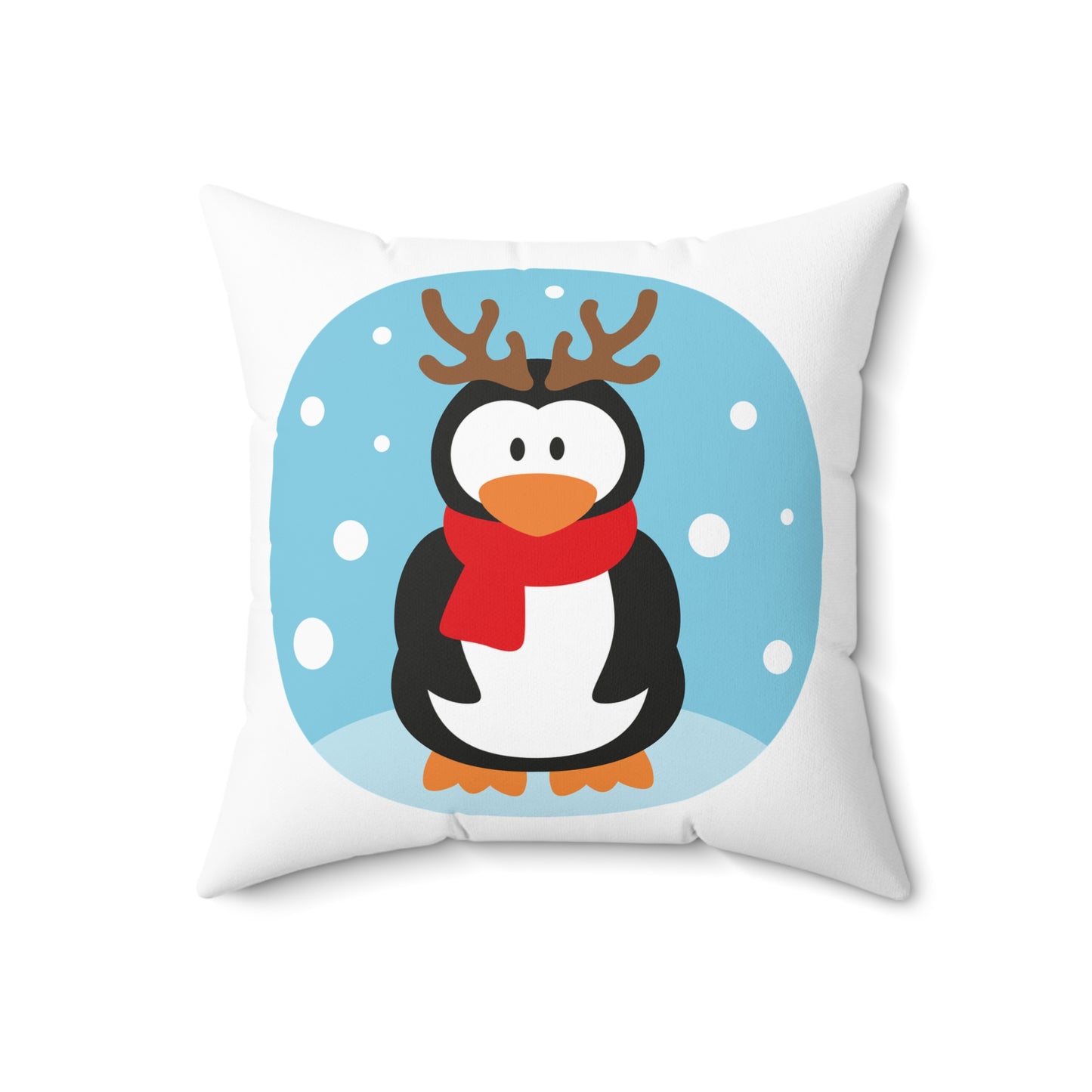 Holiday Penguin Pillow — Cute Reindeer Antler Penguin with Scarf Decorative Throw Pillow