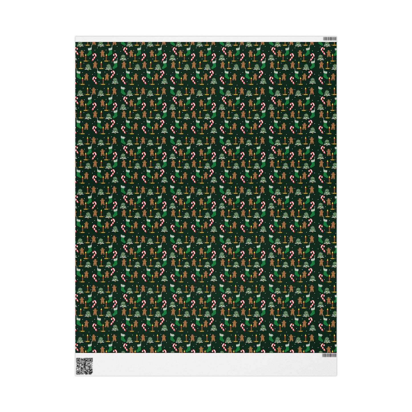 Christmas Wrapping Paper Roll — Gingerbread & Candy Cane Pattern on Dark Green