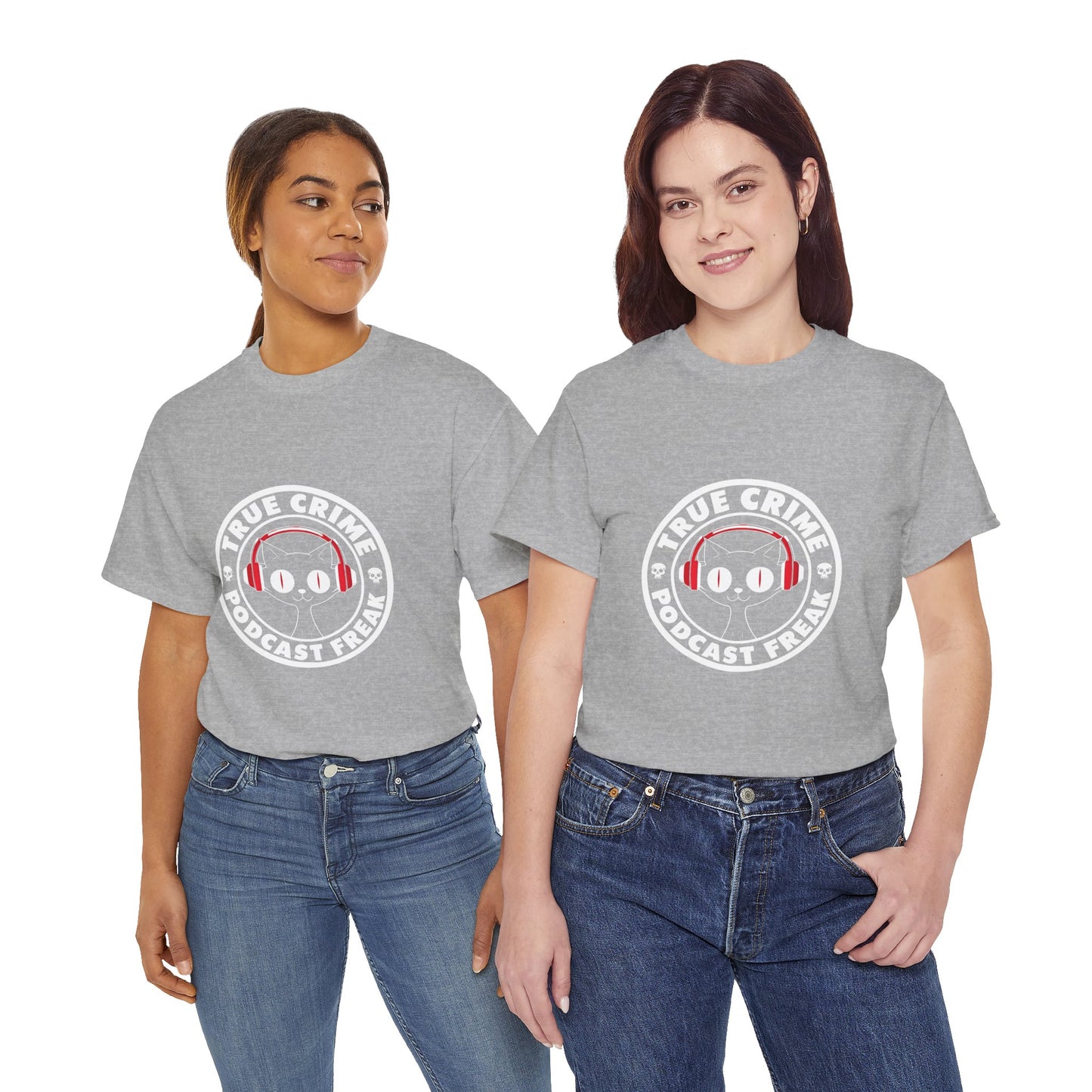 True Crime Podcast Tee — Cat with Headphones Logo