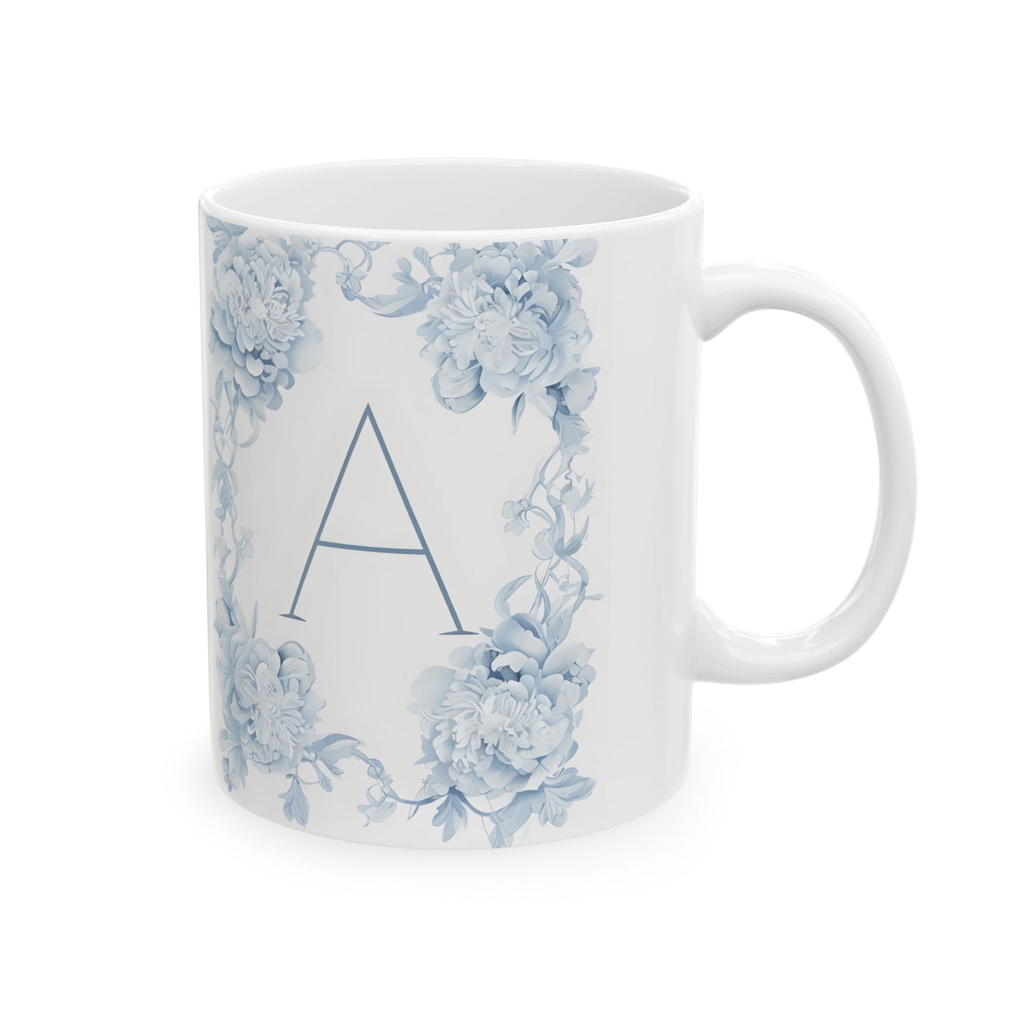 Blue Floral Monogram Ceramic Mug (11oz/15oz)