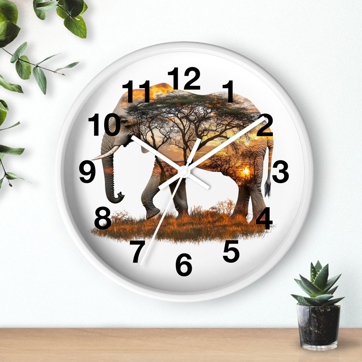 Elephant Sunset Wall Clock