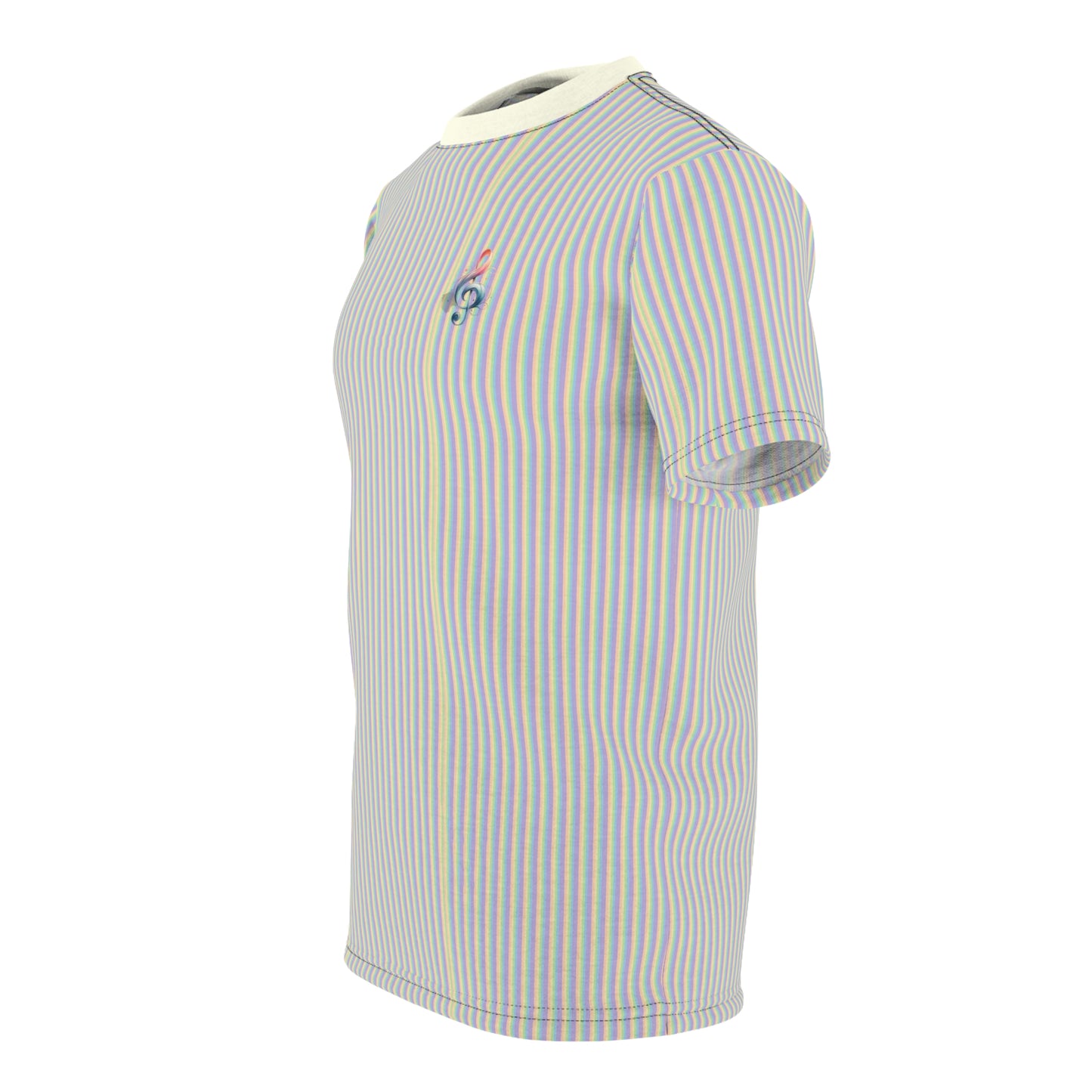 Striped Pastel Tee with Floral Pin Graphic