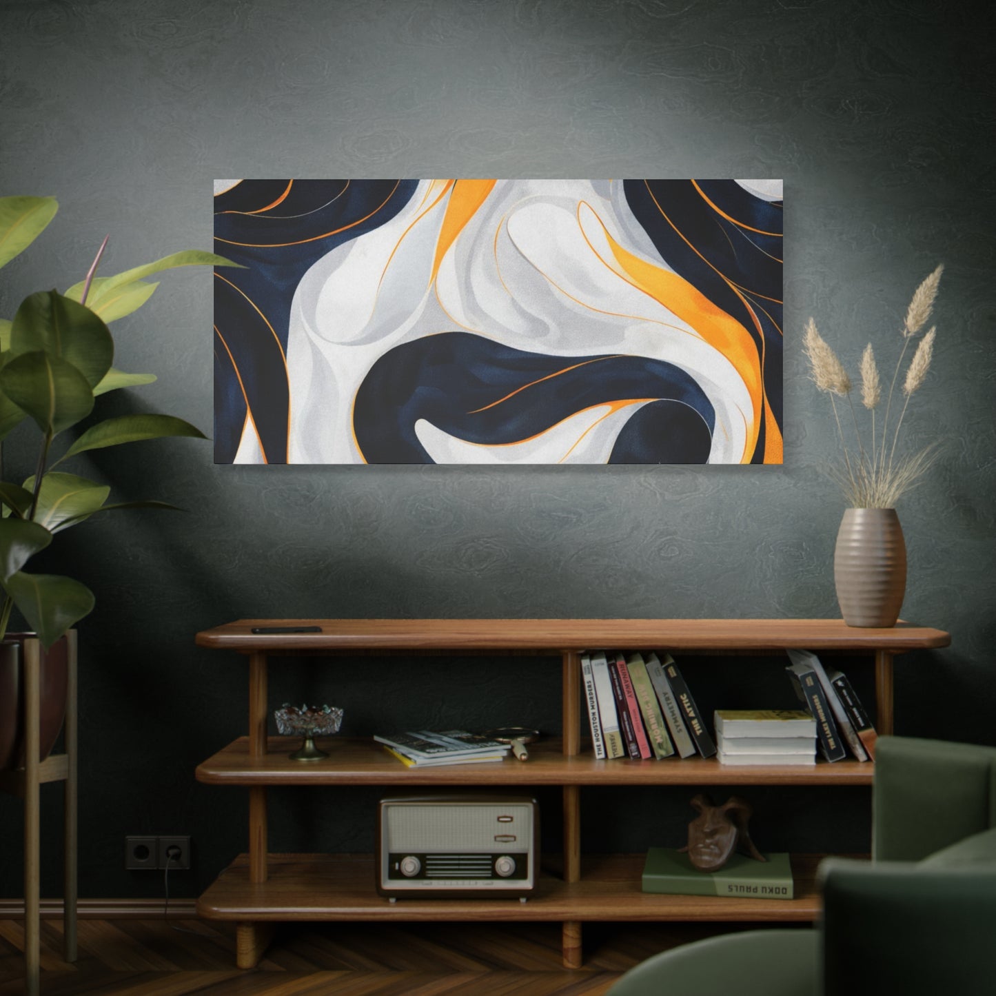 Abstract Navy & Gold Swirl Matte Canvas Wall Art