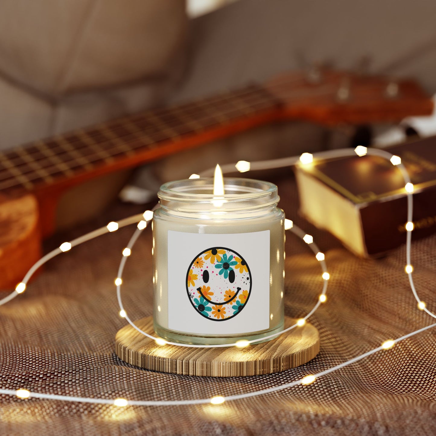 Floral Smiley Scented Candle — Coconut Apricot Wax (4oz & 9oz)