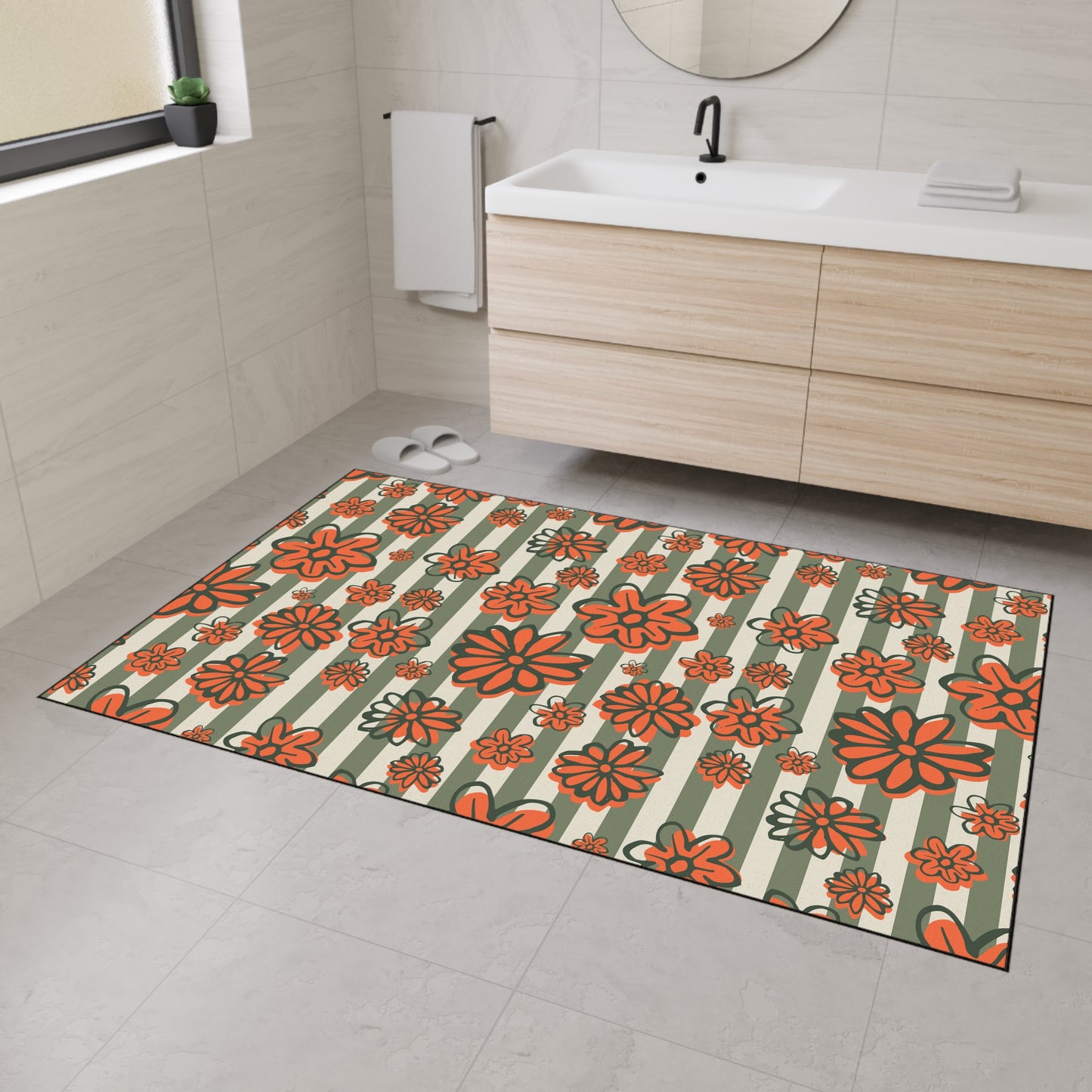 Retro Floral Heavy-Duty Floor Mat — Orange Daisy Entry Rug