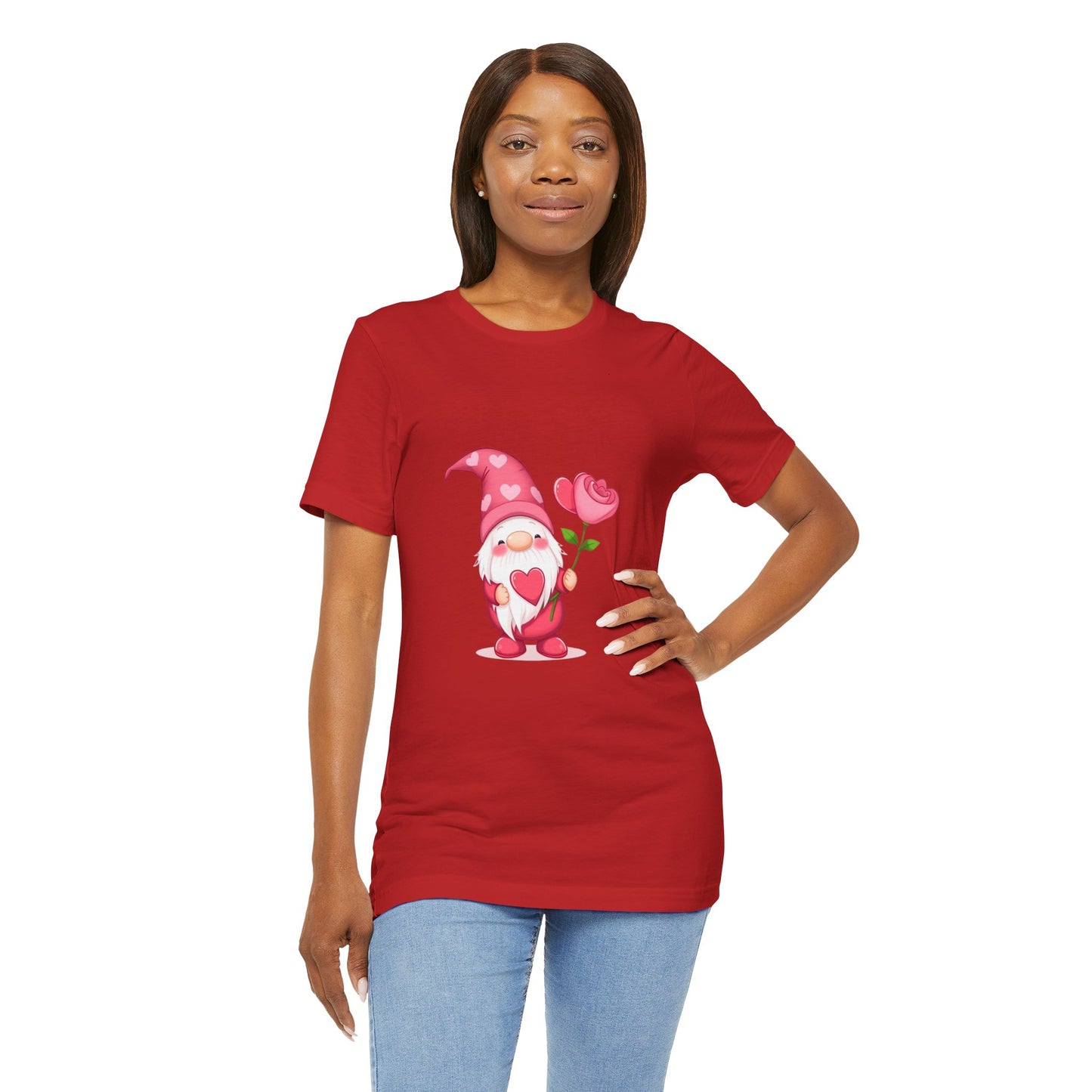 Valentine Gnome T‑Shirt — Cute Pink Gnome Holding Rose Tee