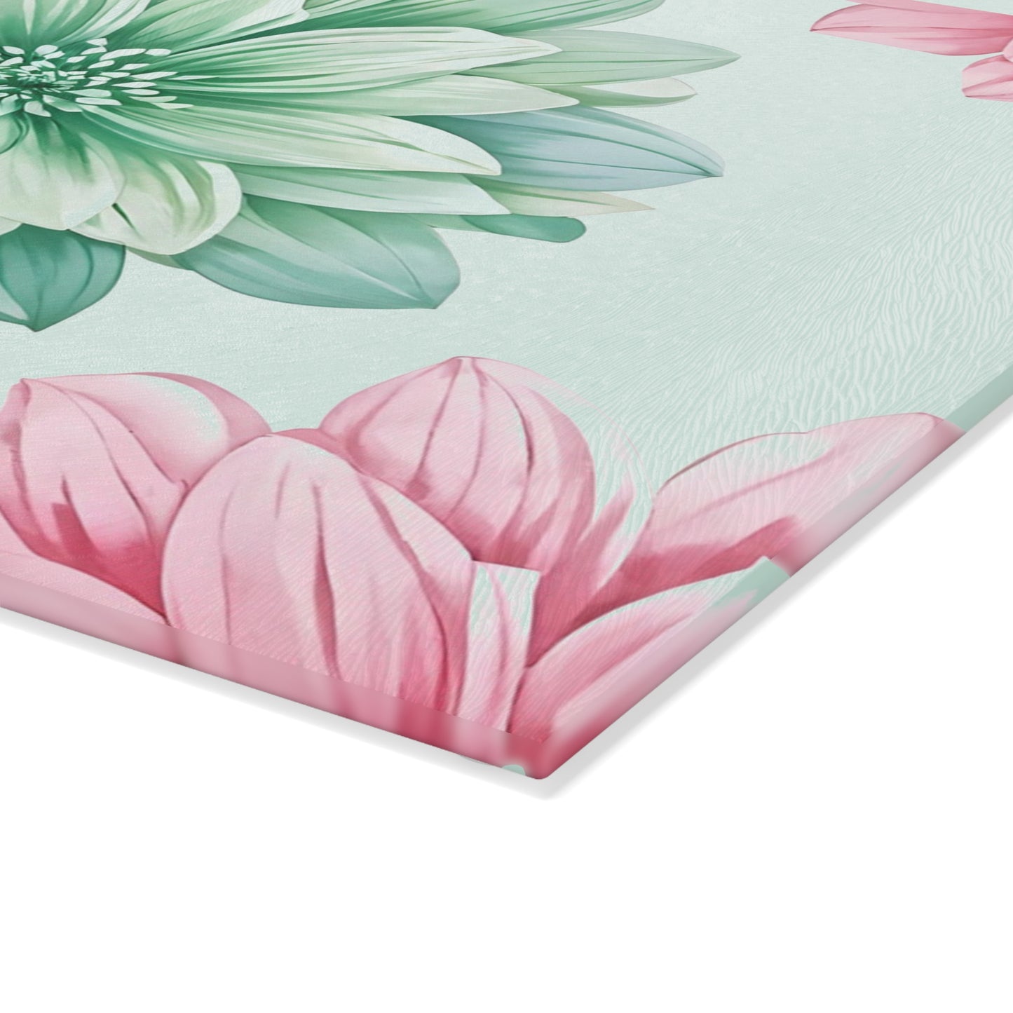 Glass Cutting Board — Pastel Succulent Floral Design (Mint & Pink)