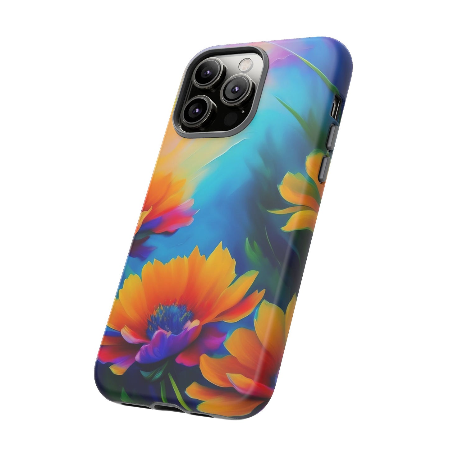 Floral Burst Tough Phone Case — Vibrant Watercolor Flowers Protective Cover