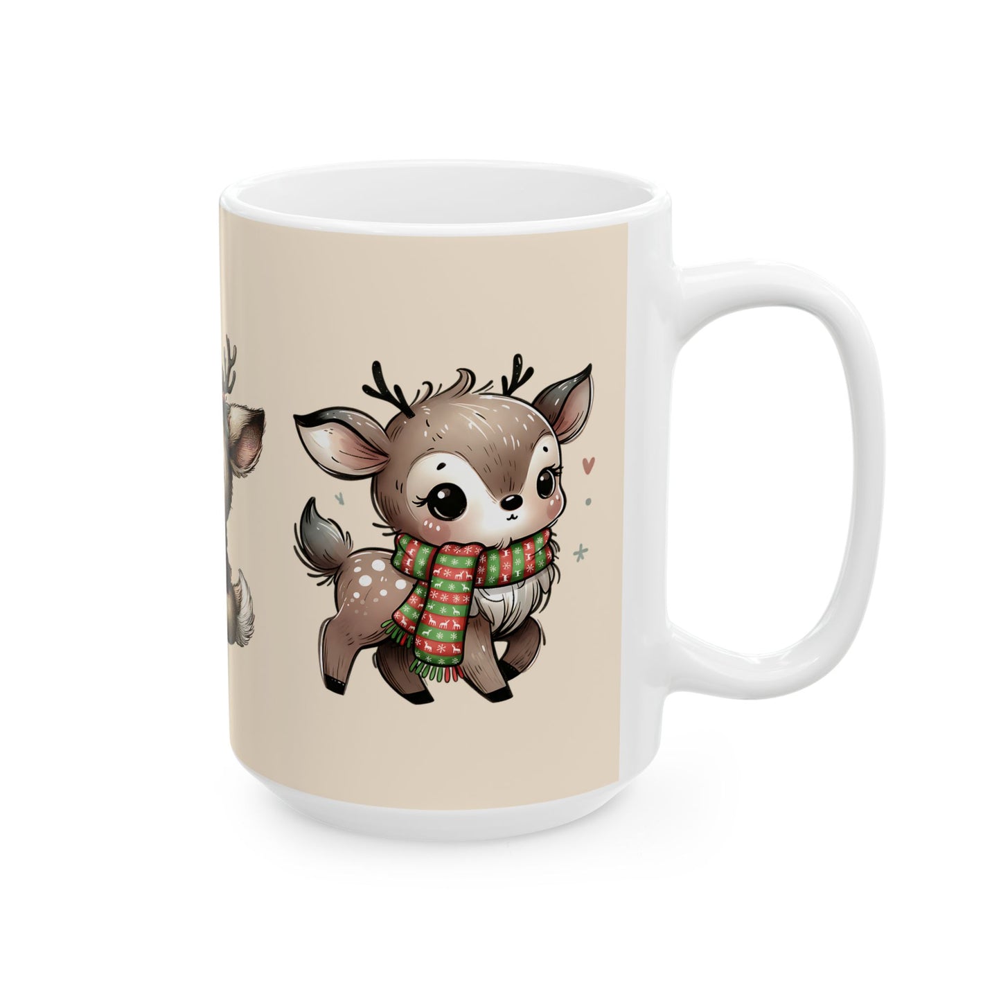 Cute Reindeer Mug — Kawaii Christmas Deer Ceramic Coffee Cup (11oz, 15oz)