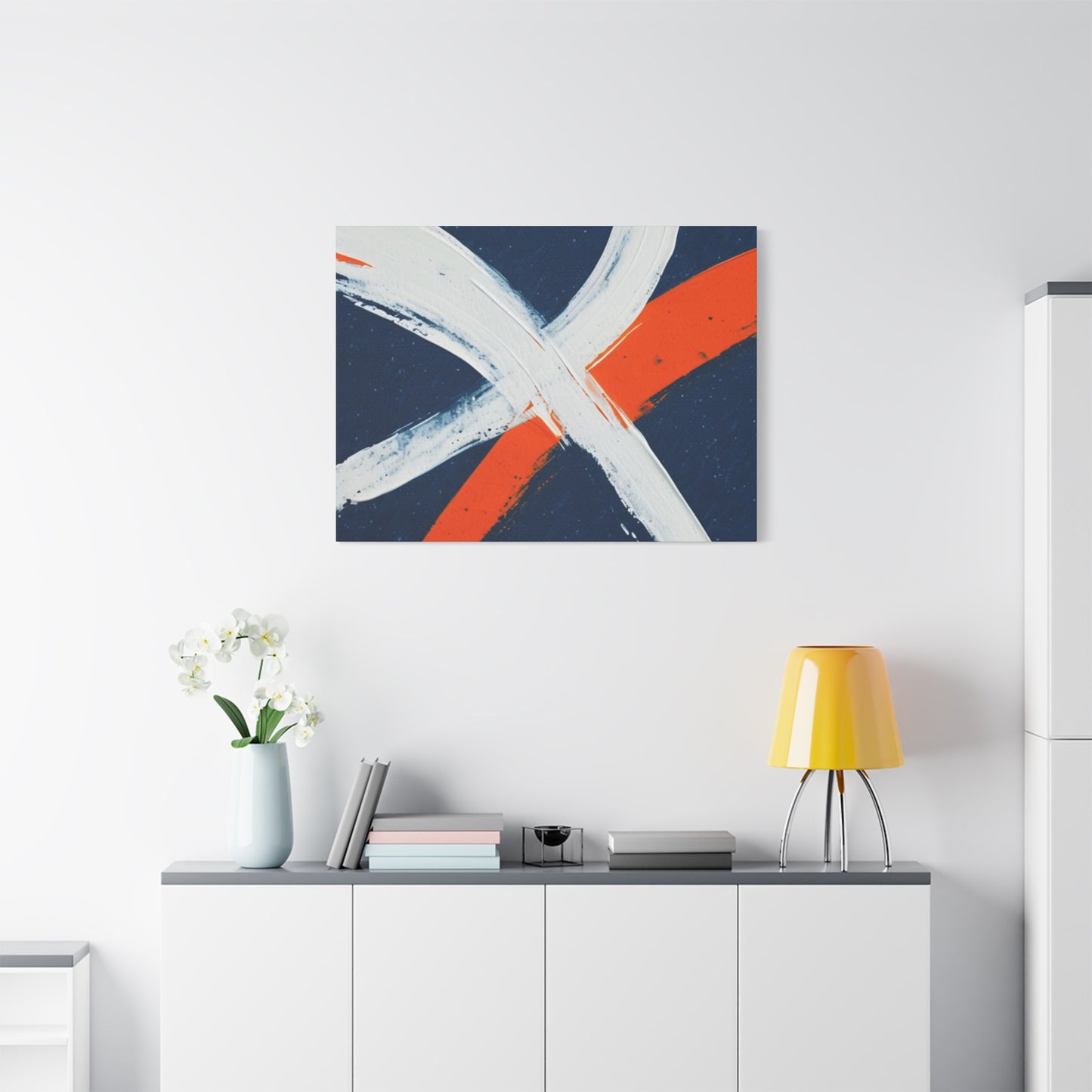 Abstract Navy & Orange Brushstroke Canvas
