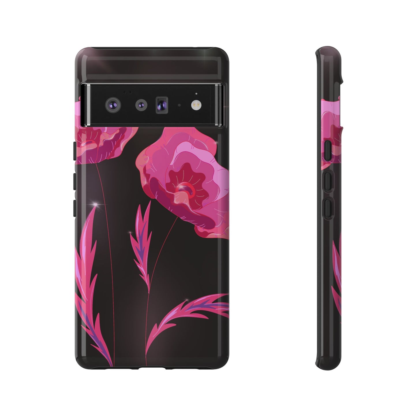 Floral iPhone Case | Tough Cases with Pink Poppy Design, Elegant Flower Phone Cover, Gift for Her, Spring Accessories, Chic Tech