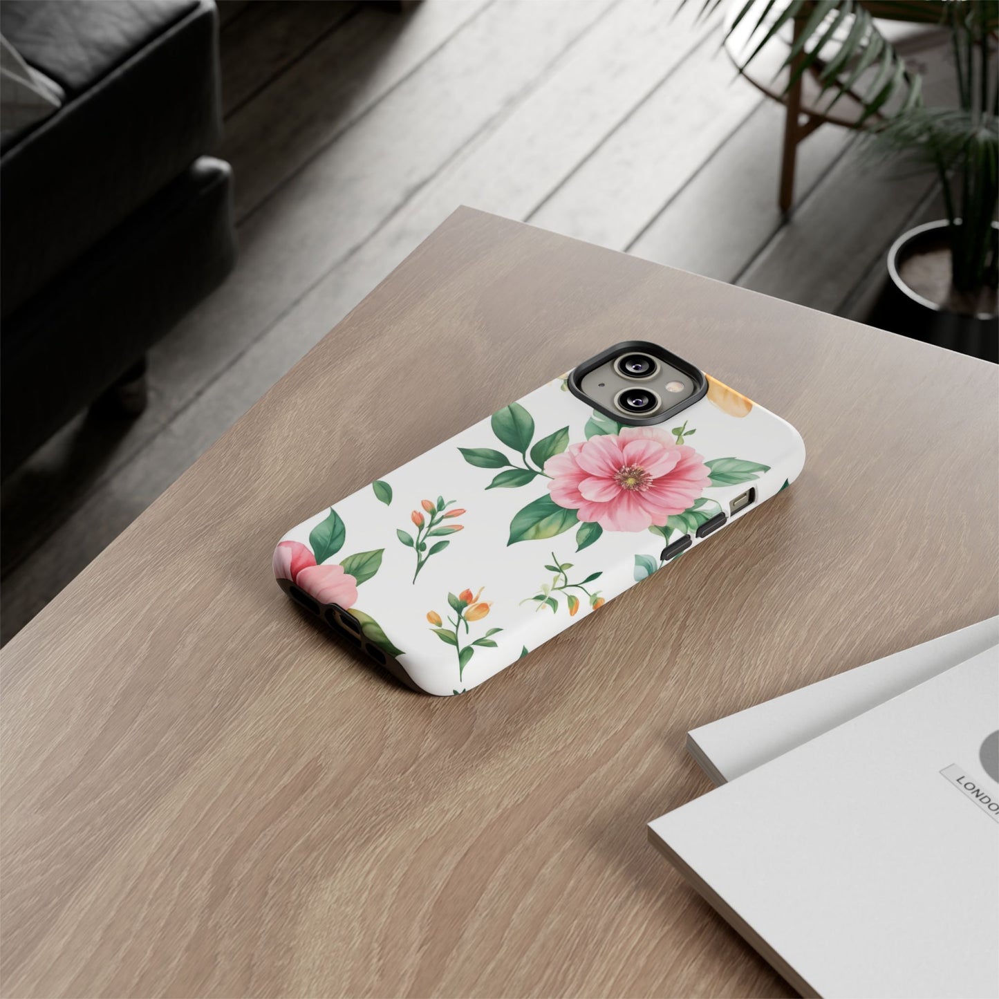 Floral Tough Phone Case — Pink Peony Protective Phone Cover
