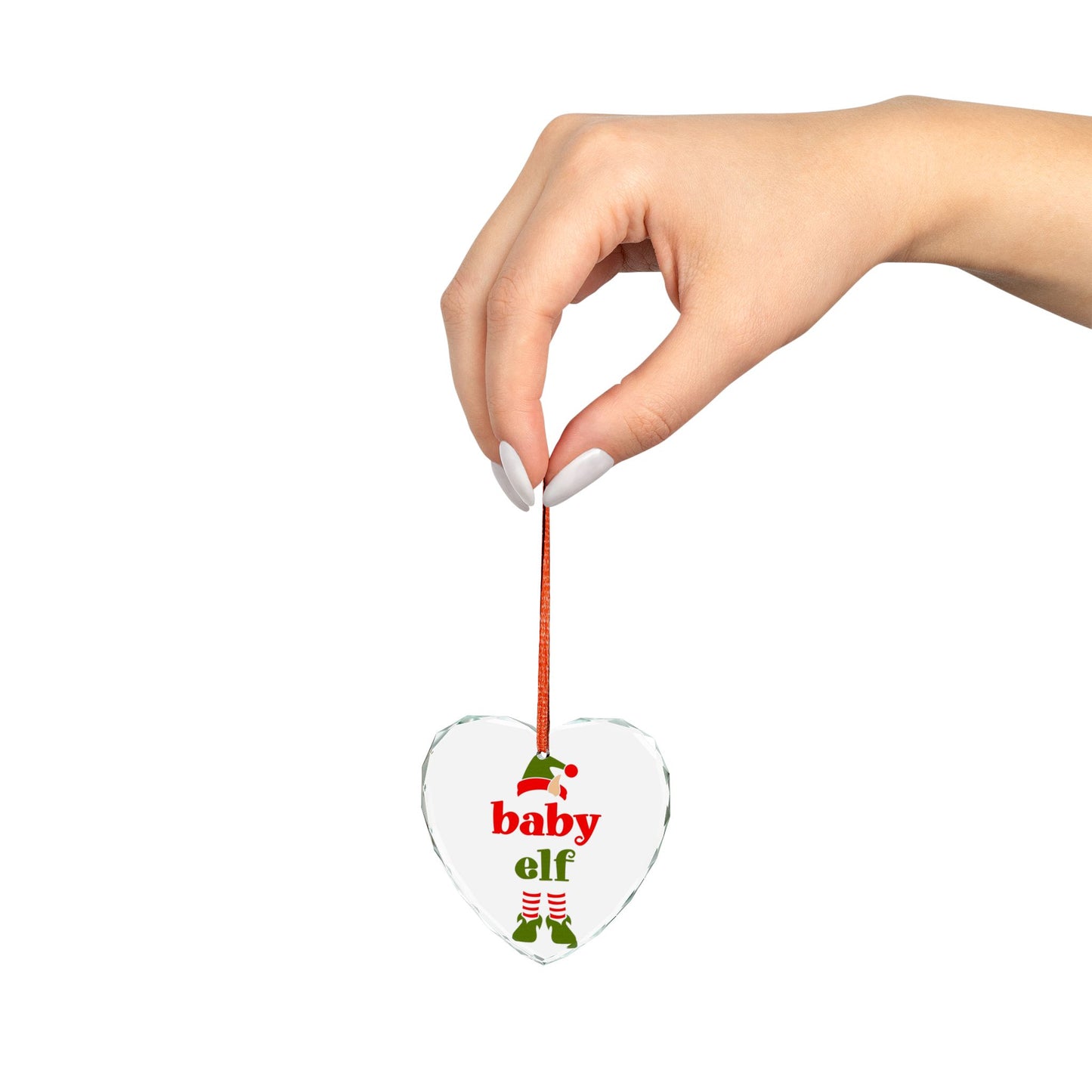 Baby Elf Heart Crystal Ornament — Personalized Christmas Tree Keepsake