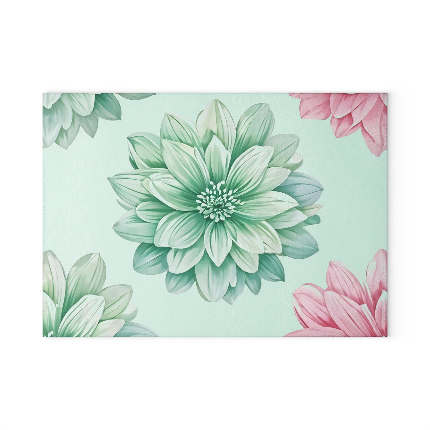 Floral Glass Cutting Board — Pastel Succulent Dahlia Kitchen Board