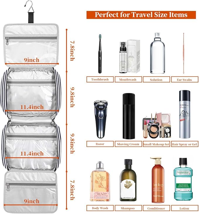 Bosidu Hanging Travel Toiletry Bag,Large Capacity Cosmetic Travel Toiletry Organizer for Women with 4 Compartments & 1 Sturdy Hook