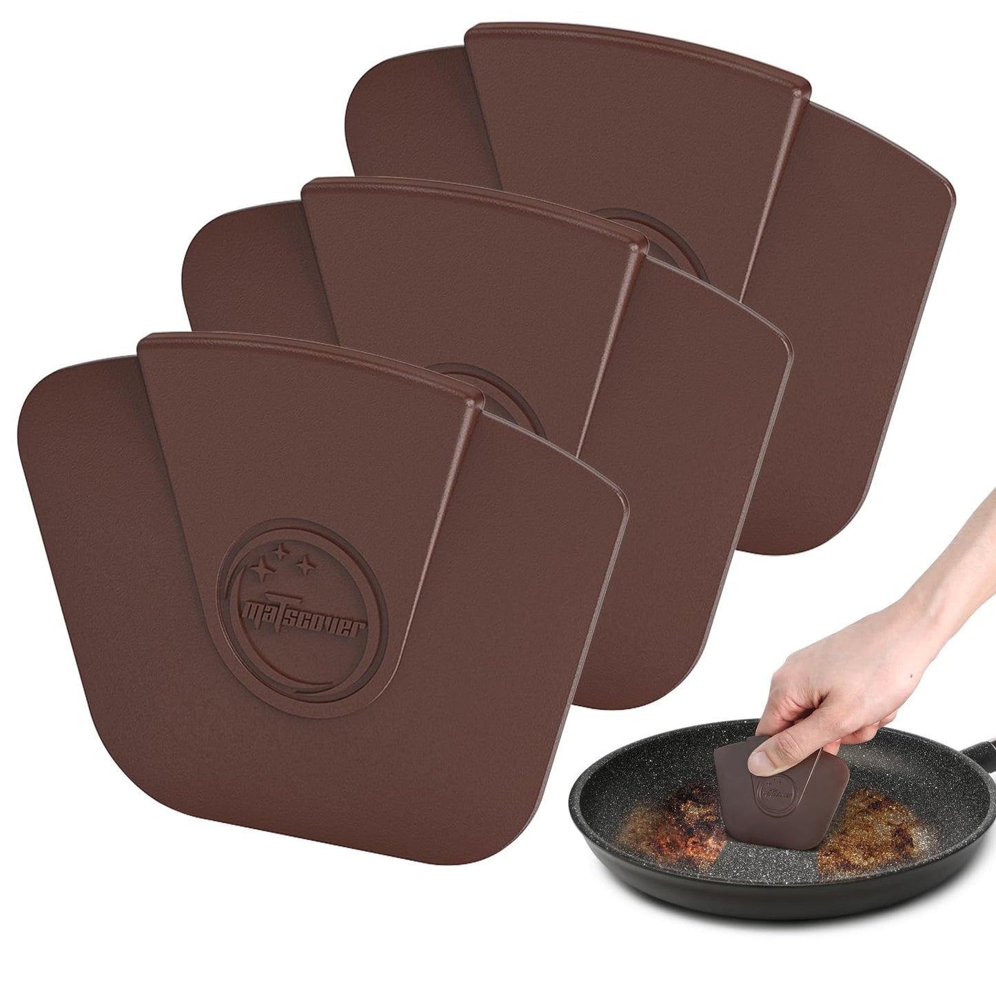 Pan Scraper Dish Scraper Tool - Pot Scraper Plastic for Cast Iron Skillet Cookware Cleaning, 3 Pcs Non Scratch Plastic Food Scraper Tool Kitchen, Heat Resistant Kitchen Scraper, Brown