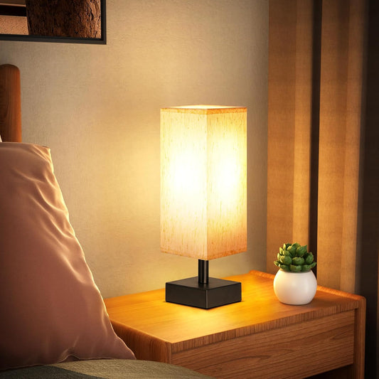 aooshine Small Table Lamp for Bedroom - Bedside Lamps for Nightstand, Minimalist Night Stand Light Lamp with Square Fabric Shade, Desk Reading Lamp for Kids