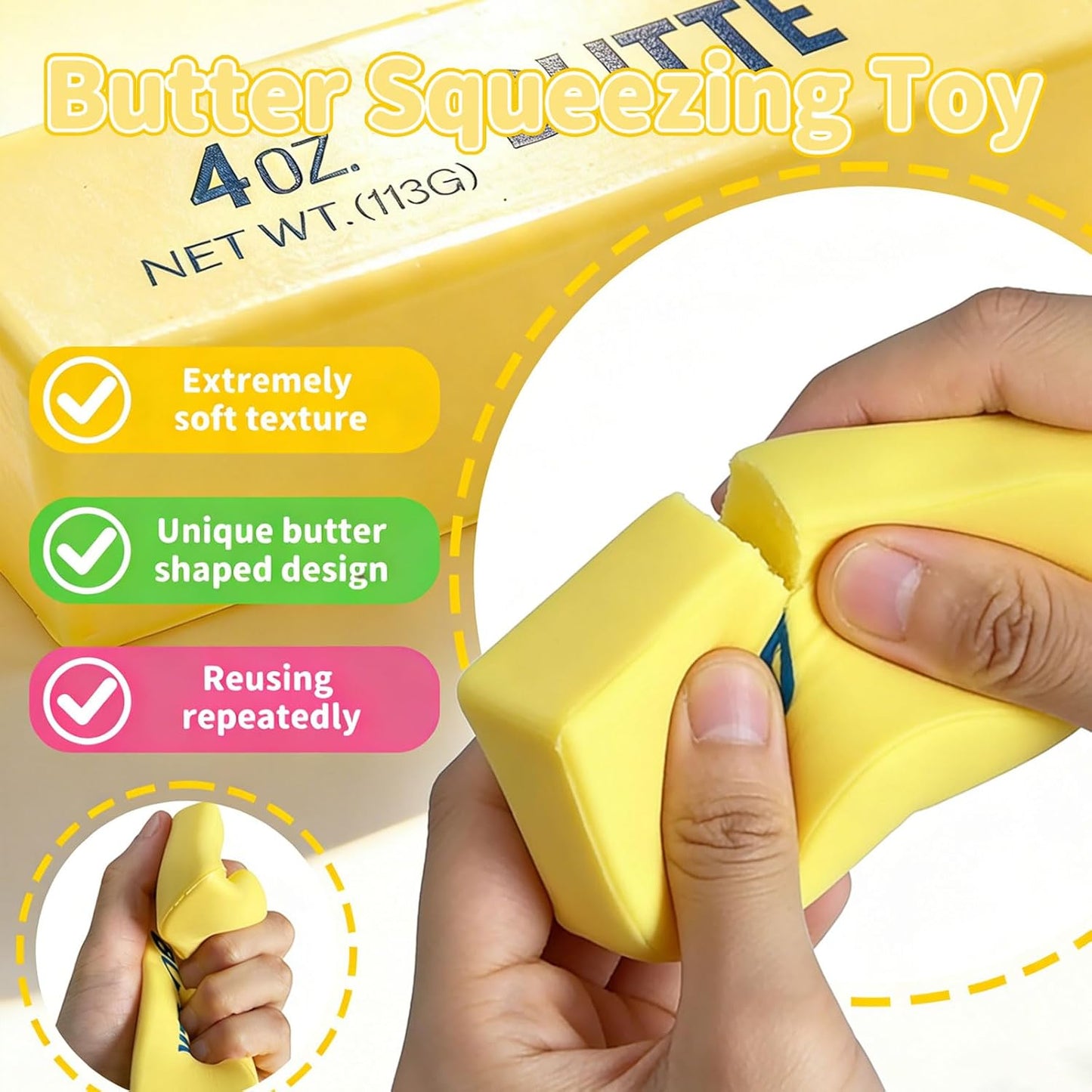 Slow Rebound Cute Butter Squeeze Stress Balls, 2026 New Realistic Soft Butter Stick Fidget Toy