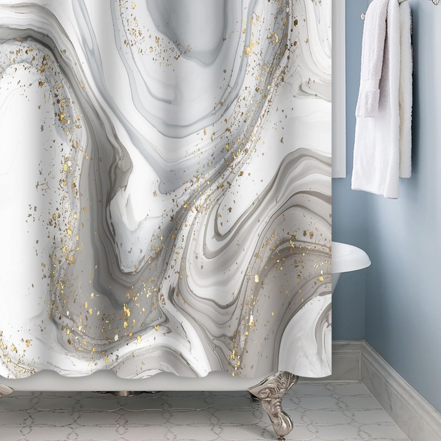 Grey Marble Shower Curtains for Bathroom Ombre Gold Marble Shower Curtain for Bathroom Modern Aesthetic Ink Texture Waterproof Shower Curtain Bathtub 72x72