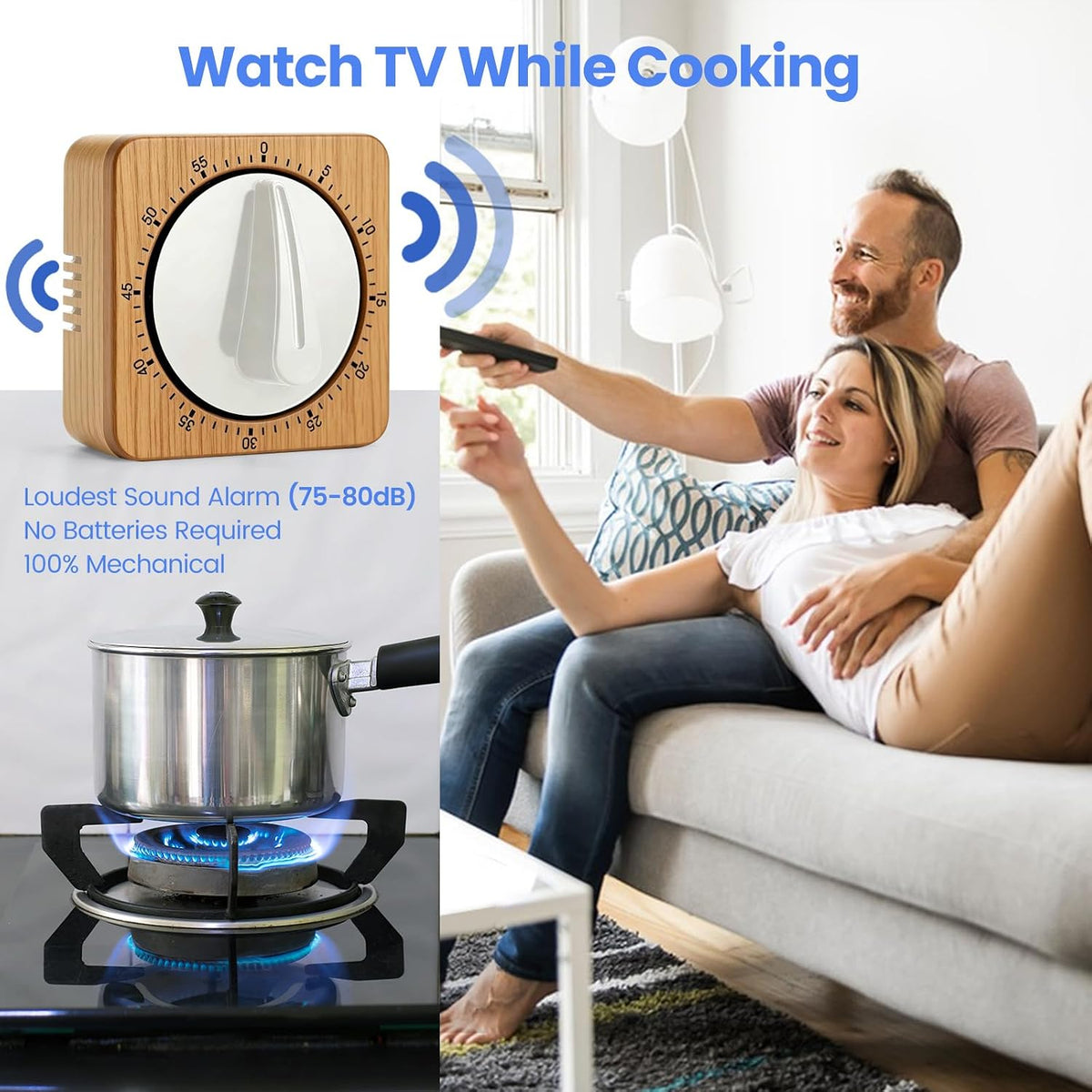 Bamboo Design (Plastic) Chef Cooking Timer Clock with Loud Alarm - 100% Mechanical Desk Timer - Magnetic Backing