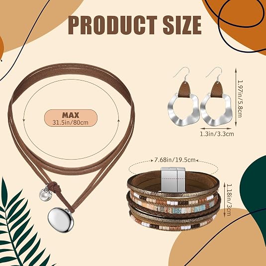 3 Pcs Western Jewelry for Women Bohemian Turquoise Jewelry Set Women Country