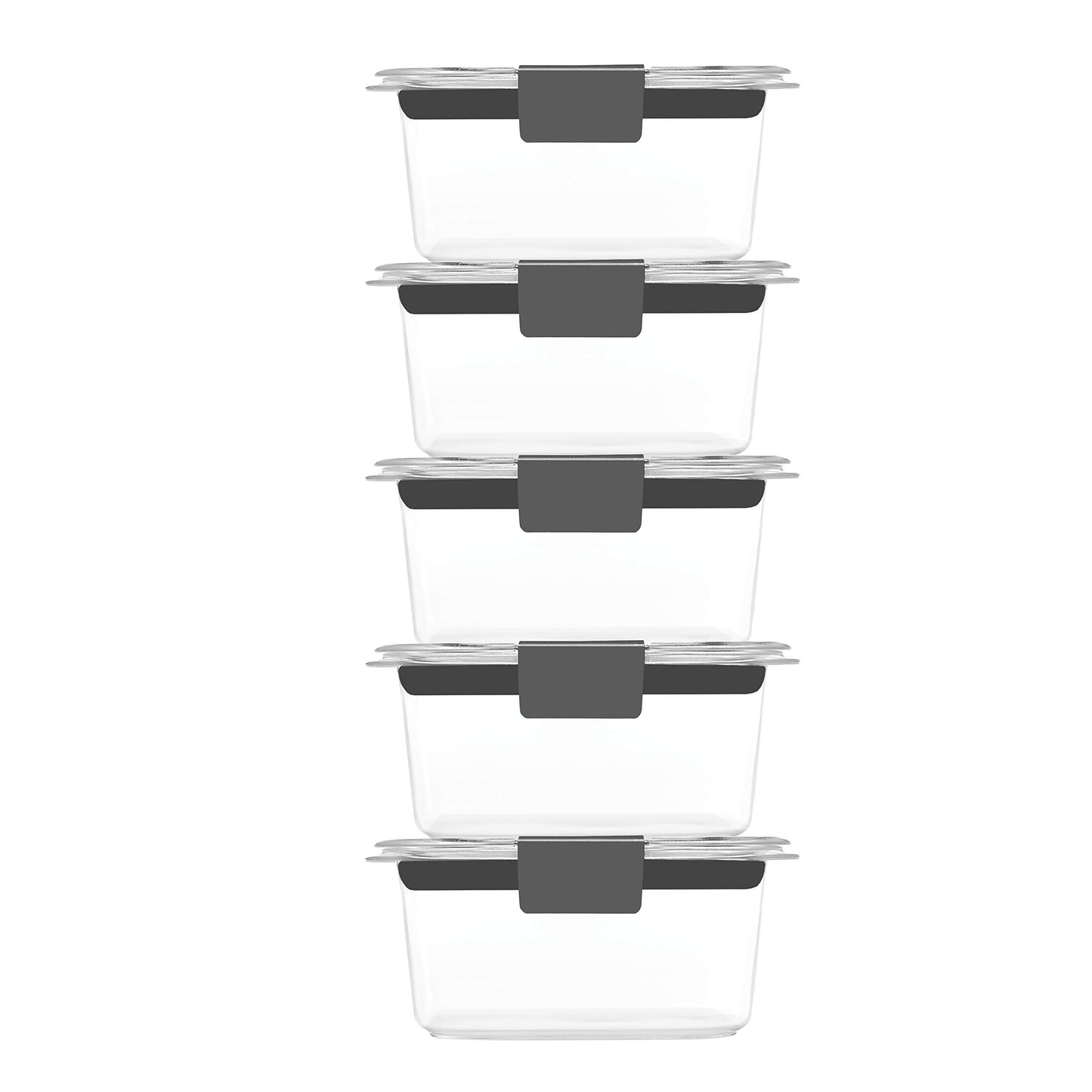 Rubbermaid Brilliance BPA-Free Food Storage Containers Multi Pack, 1.3 Cup Plastic Containers with Lids, 5 Pack, Leak Proof, Microwave & Dishwasher Safe
