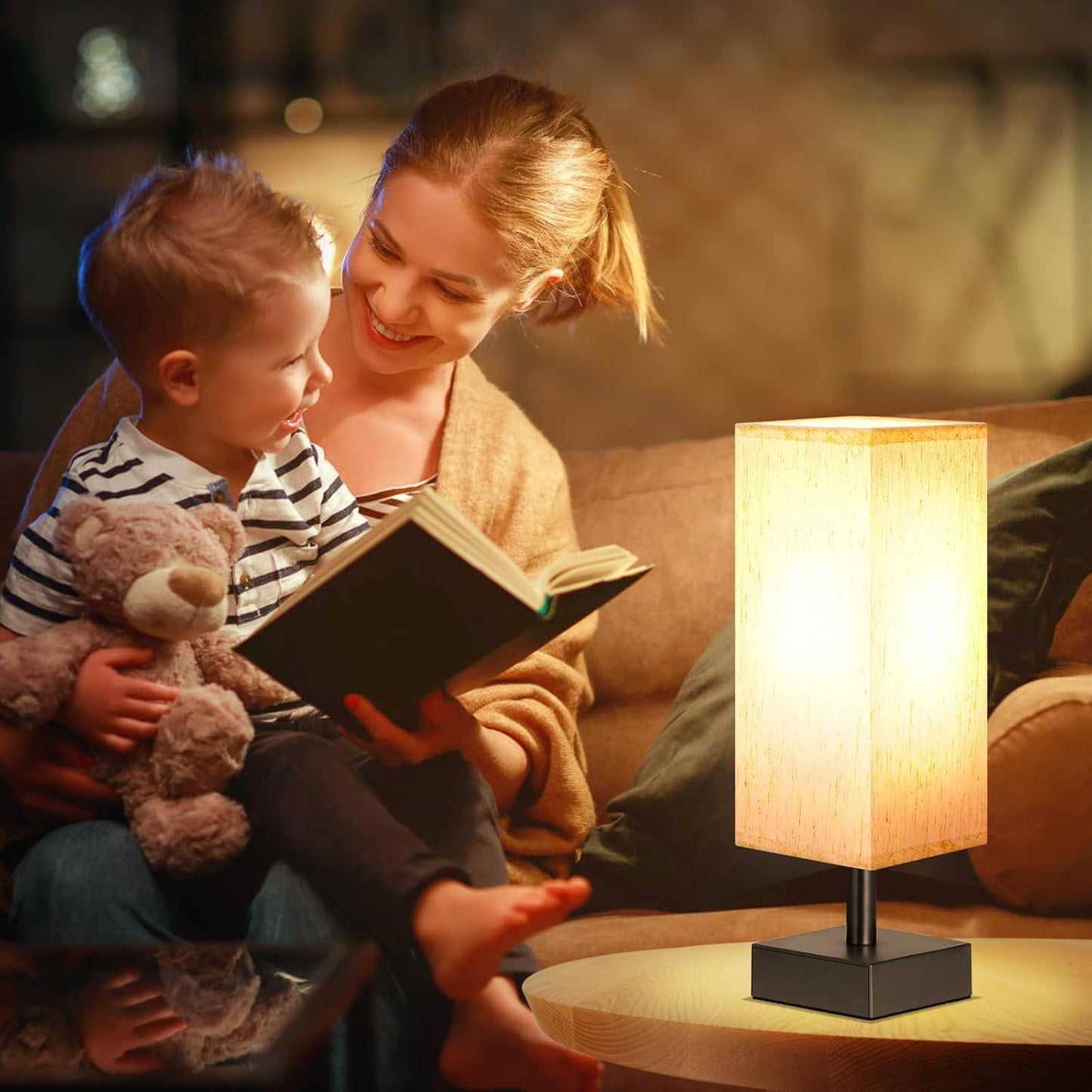 aooshine Small Table Lamp for Bedroom - Bedside Lamps for Nightstand, Minimalist Night Stand Light Lamp with Square Fabric Shade, Desk Reading Lamp for Kids