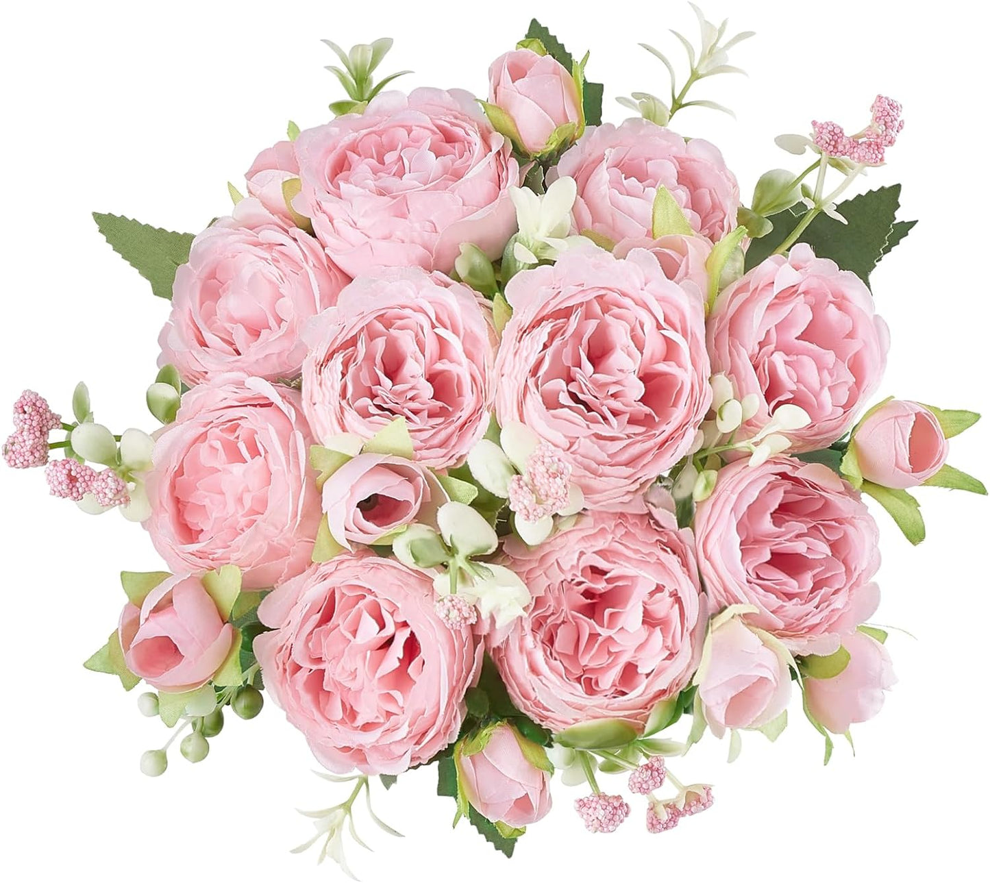 Mkono Peonies Artificial Flowers, Small Silk Flowers for Home Decor Indoor Fake Bouquet Faux Floral Arrangements Dining Table Centerpieces for Kitchen Party Decor Pink