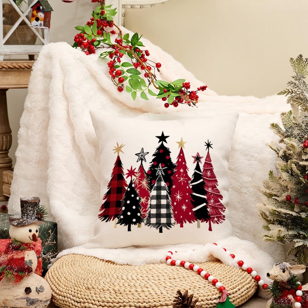 Christmas Pillow (with or w/o inserts)18X18 Inch Watercolor Christmas Tree Stars