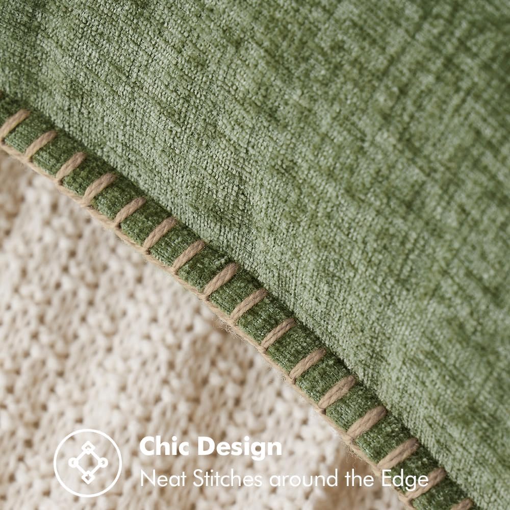 2 Pk - Sage Green Farmhouse Decorative Pillows with inserts Stitched Edge Soft Chenille Solid Dyed Summer