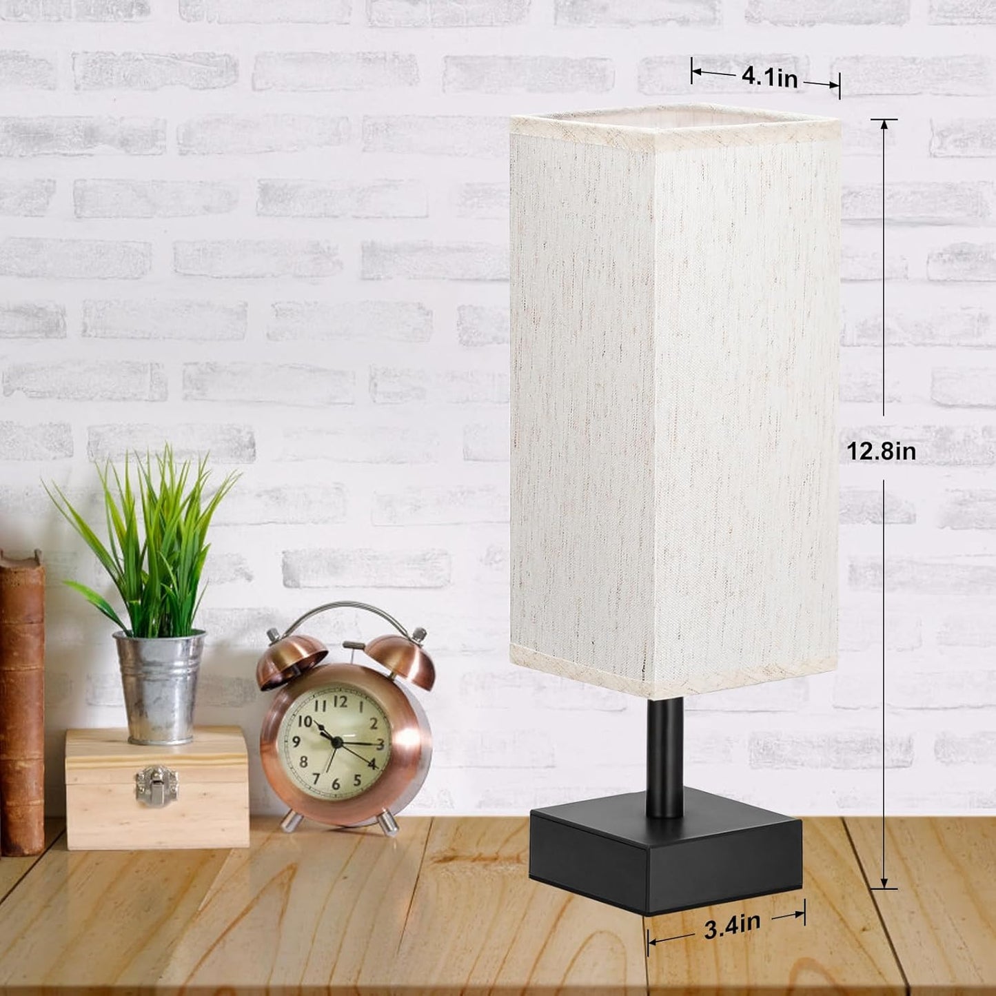 aooshine Small Table Lamp for Bedroom - Bedside Lamps for Nightstand, Minimalist Night Stand Light Lamp with Square Fabric Shade, Desk Reading Lamp for Kids