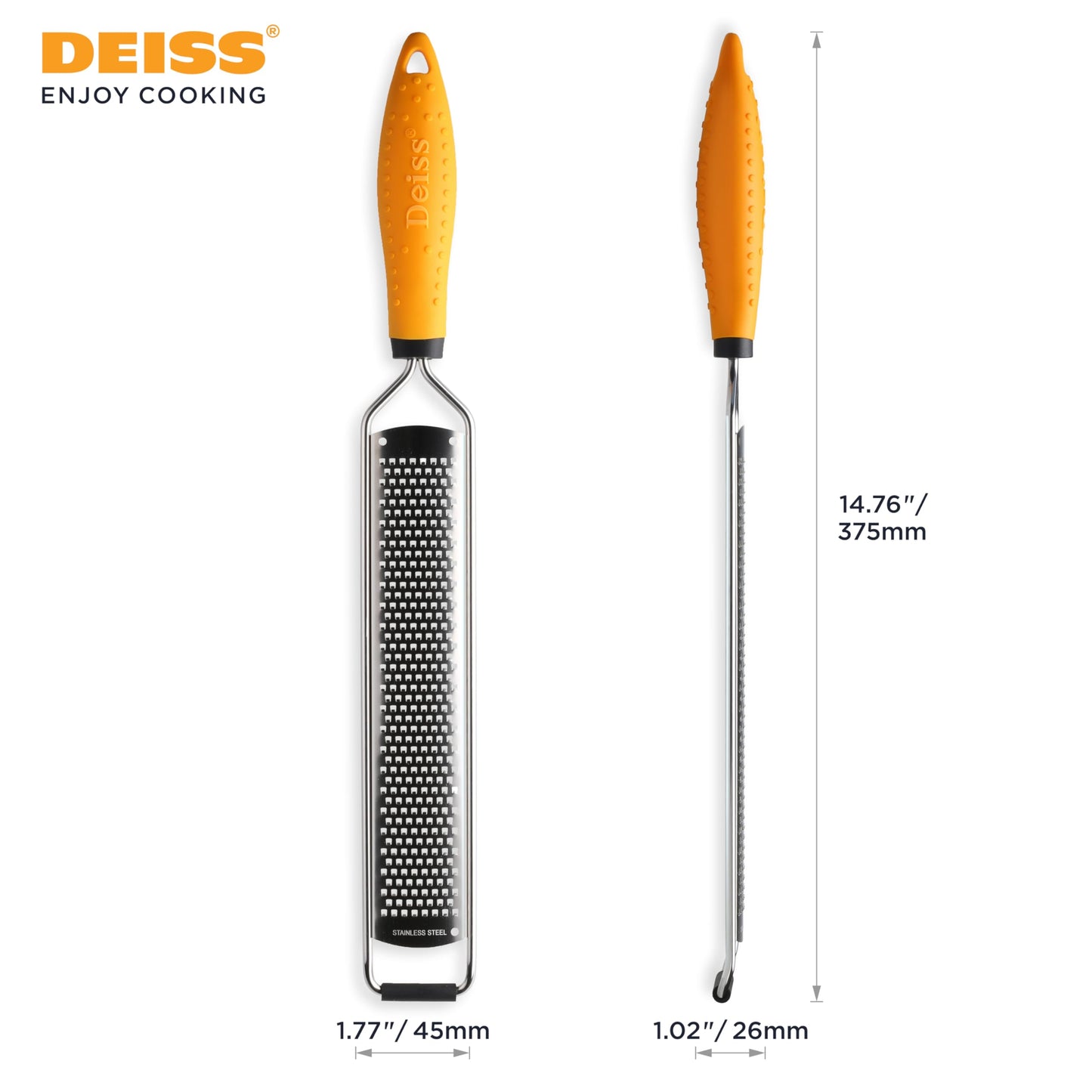 Deiss PRO Lemon Zester & Heavy Duty Cheese Grater & Vegetable Grater - Parmesan Cheese Lemon, Garlic, Nutmeg, Chocolate, Fruits, Vegetables, Ginger Grater - Cheese Shredder & Stainless Steel Grater