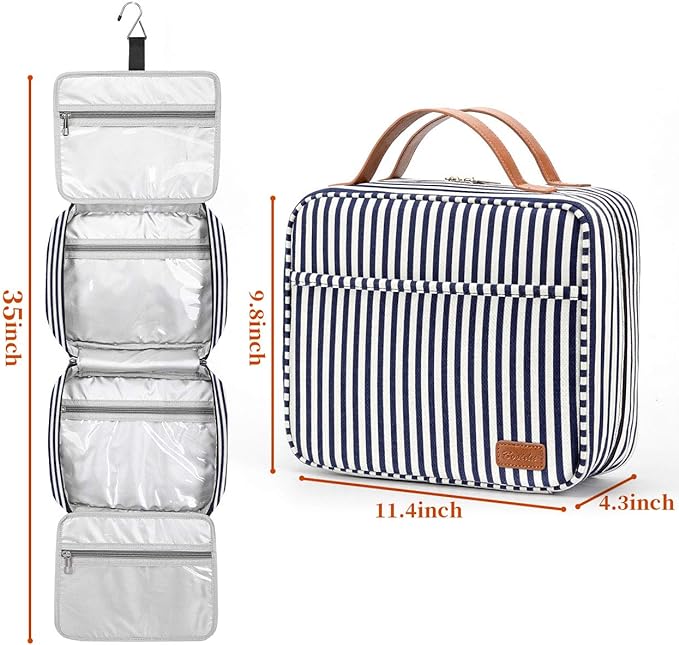 Bosidu Hanging Travel Toiletry Bag,Large Capacity Cosmetic Travel Toiletry Organizer for Women with 4 Compartments & 1 Sturdy Hook