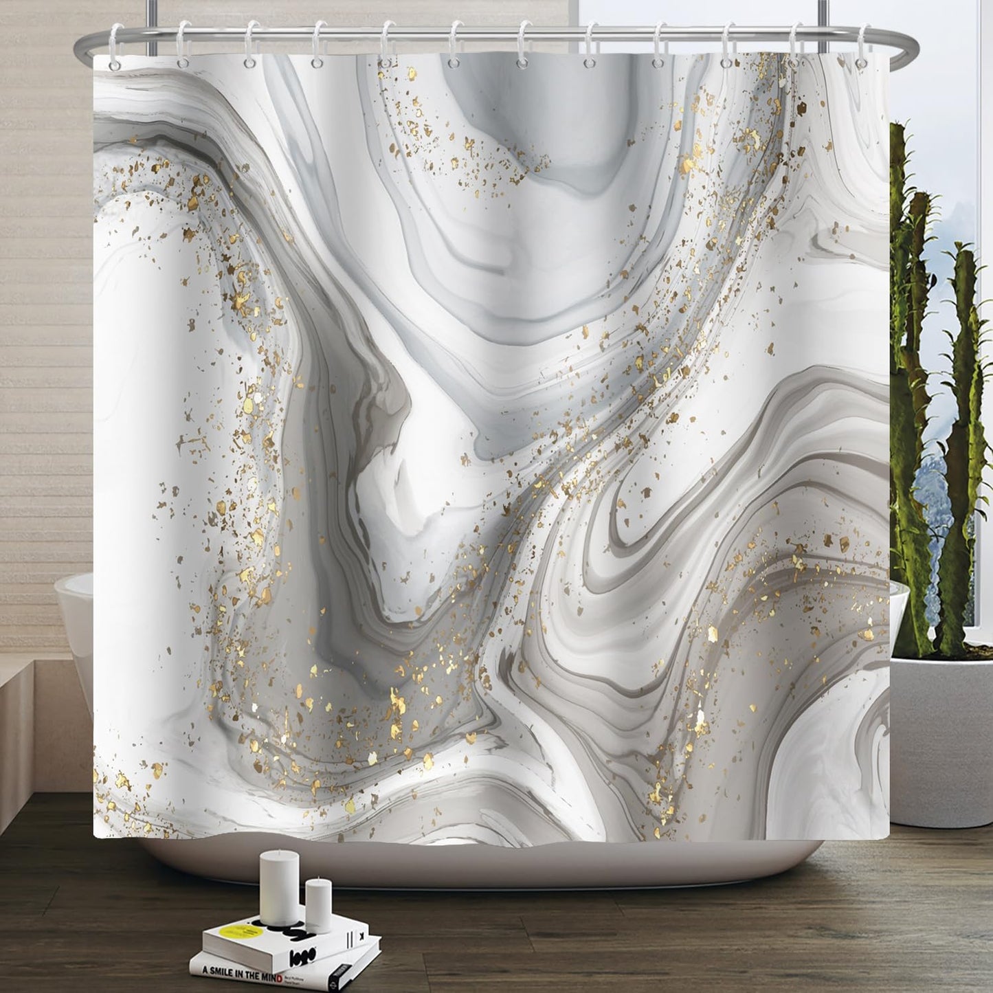 Grey Marble Shower Curtains for Bathroom Ombre Gold Marble Shower Curtain for Bathroom Modern Aesthetic Ink Texture Waterproof Shower Curtain Bathtub 72x72