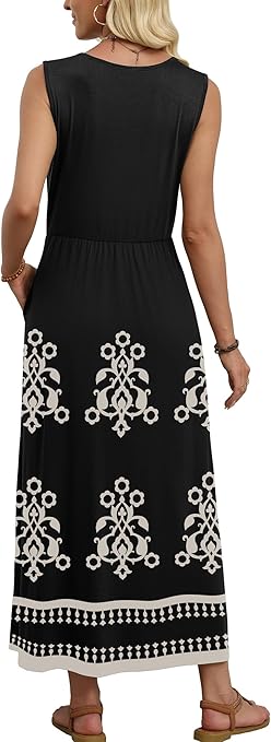 Summer Dresses for Women 2026 Maxi Dresses Long Flowy A Line Sleeveless Sundresses with Pockets