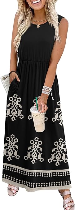 Summer Dresses for Women 2026 Maxi Dresses Long Flowy A Line Sleeveless Sundresses with Pockets