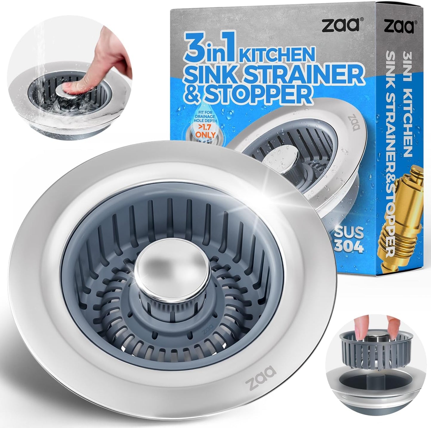 Sink Drain Strainer - Sink Stopper Kitchen Drain, 3 in 1 Kitchen Sink Drain Strainer with Anti-Clogging Basket, Kitchen Gadgets