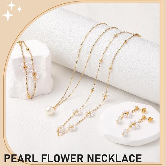 Tondiamo 5 Pcs Gold Jewelry Set for Women Daisy Pearl Jewelry Wedding Pearl