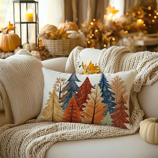 Fall Pillow 12X20 Inch Watercolor Tree Decoration Holiday Farmhouse Autumn Pillow Case for Sofa Couch Decor