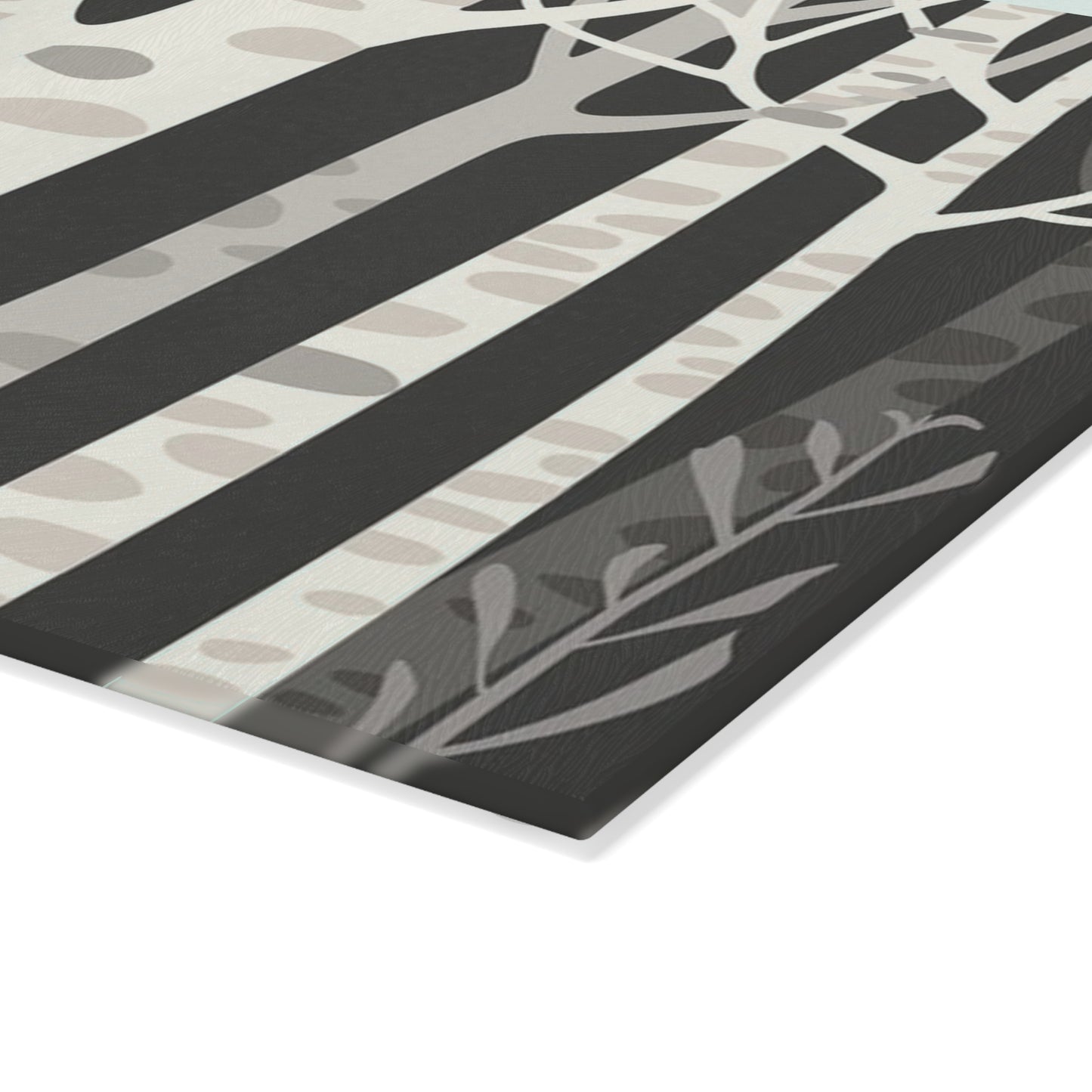 Birch Forest Glass Cutting Board – Monochrome Woodland Kitchen Decor