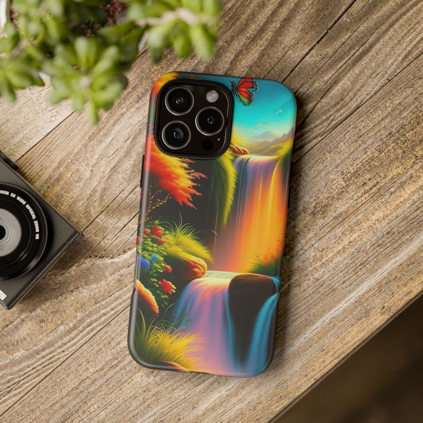 Phone Case - Vibrant Waterfall Landscape with Butterfly | Colorful Nature Protective Case